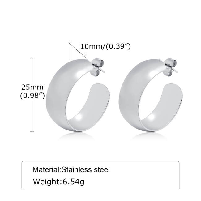 Wholesale Stainless Steel Wide Dome Hoop Earrings