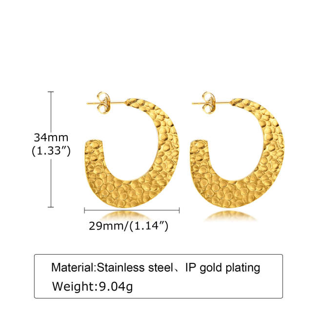 Wholesale Stainless Steel Hammered Big Flat Earrings