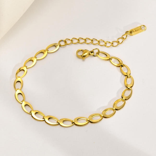 Wholesale Stainless Steel Oval Flat Link Chain Bracelet