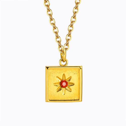 Wholesale Stainless Steel Square Pendant Necklace with Flower