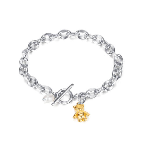 Wholesale Stainless Steel Coffee Bean Bracelet with Bear