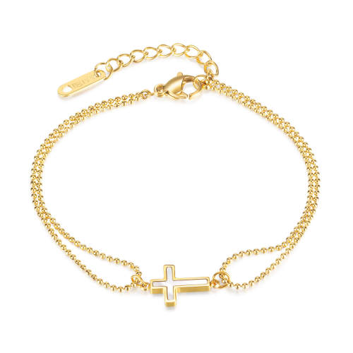 Wholesale Stainless Steel Sideways Cross Bracelet with Double Ball Chain