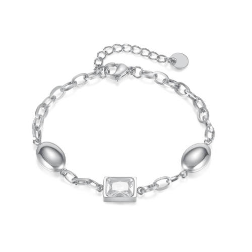 Wholesale Stainless Steel Link Chain Bracelet with Square CZ