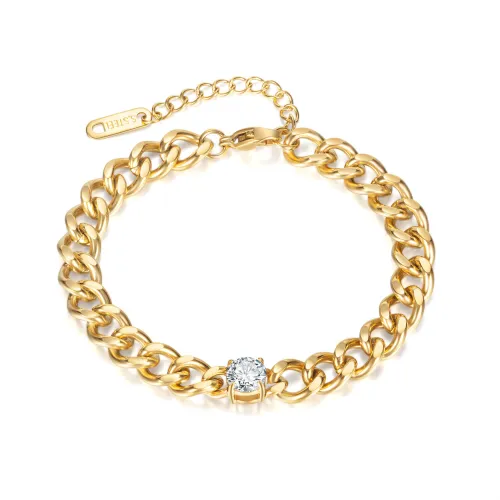 Wholesale Stainless Steel Women Cuban Chain Bracelet with CZ