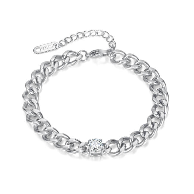 Wholesale Stainless Steel Women Cuban Chain Bracelet with CZ