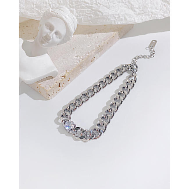 Wholesale Stainless Steel Women Cuban Chain Bracelet with CZ