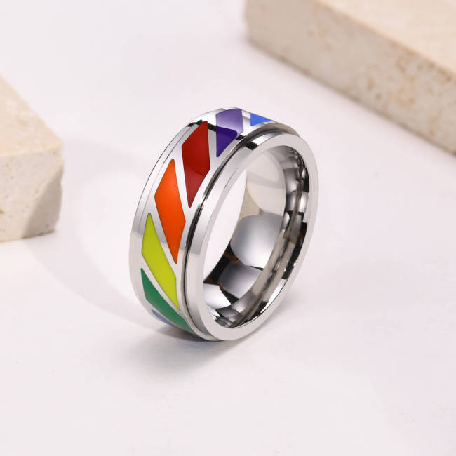 Wholesale Stainless Steel Rotatable Rainbow Ring