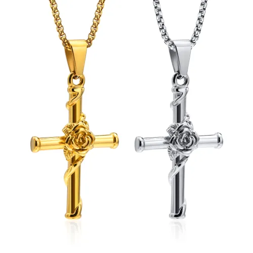 Wholesale Stainless Steel Unisex Rose Cross Pendant