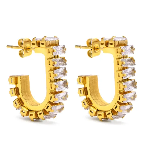 Wholesale Stainless Steel J Shape AAA CZ Stud Earring