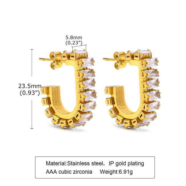 Wholesale Stainless Steel J Shape AAA CZ Stud Earring
