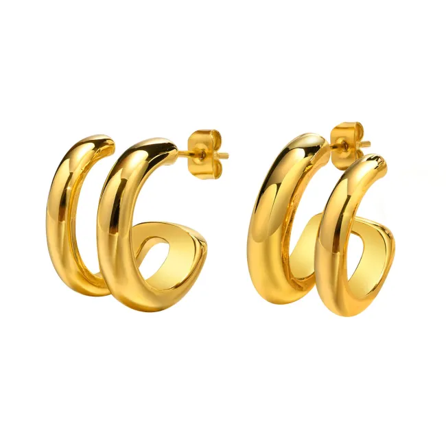 Wholesale Stainless Steel Double C Chunky Hoop Earrings