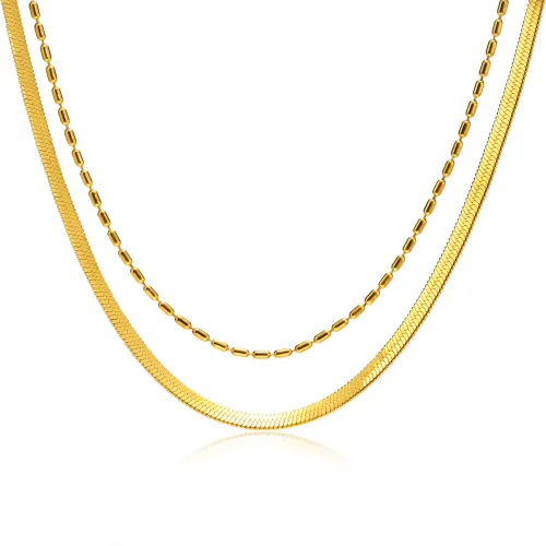 Wholesale Stainless Steel Double Layer Flat Snake Bone Necklace