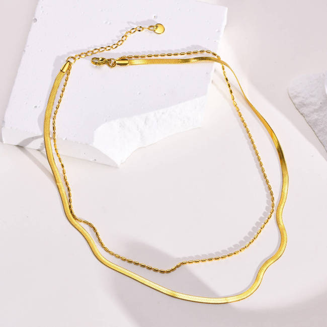 Wholesale Stainless Steel Double Layer Flat Snake Bone Necklace