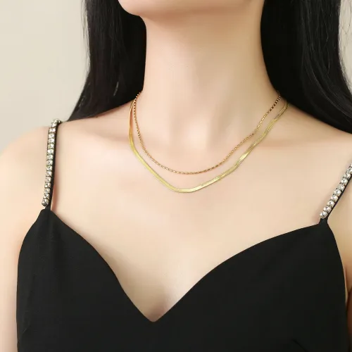 Wholesale Stainless Steel Double Layer Flat Snake Bone Necklace