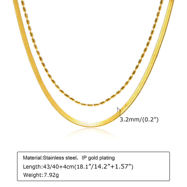 Wholesale Stainless Steel Double Layer Flat Snake Bone Necklace