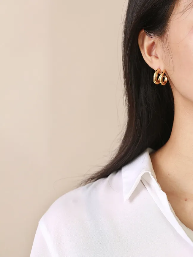 Wholesale Stainless Steel Double C Chunky Hoop Earrings