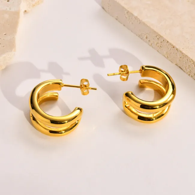 Wholesale Stainless Steel Double C Chunky Hoop Earrings