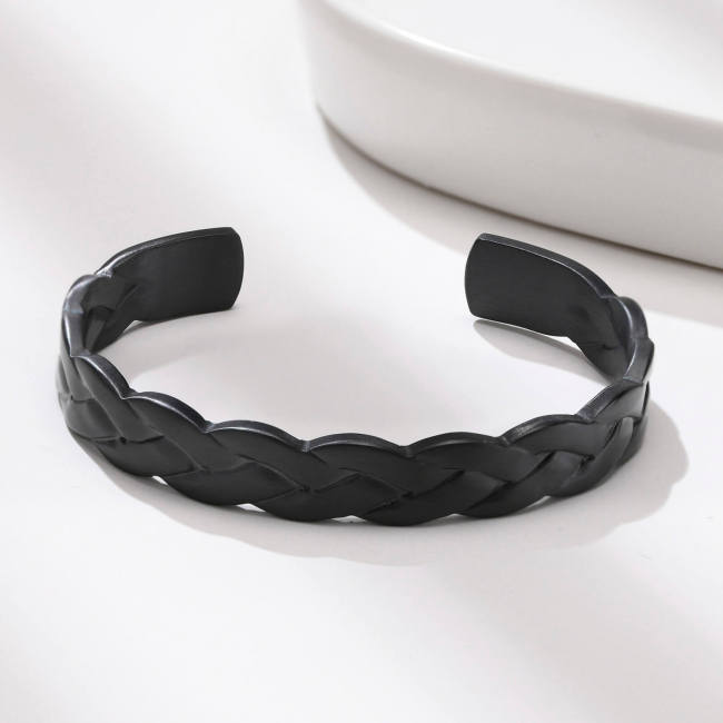 Wholesale Stainless Steel Men's Braided Open Cuff Bangle