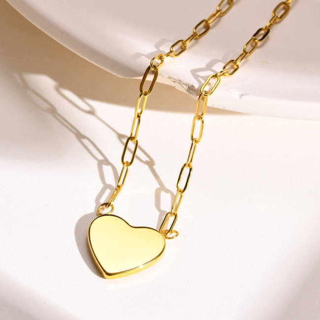Wholesale Stainless Steel Shell Heart Paperclip Chain Necklace