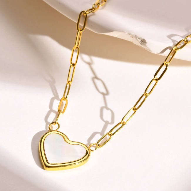 Wholesale Stainless Steel Shell Heart Paperclip Chain Necklace