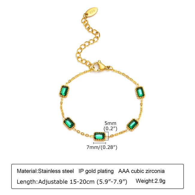 Wholesale Stainless Steel Vintage Emerald CZ Necklace and Bracelet Set
