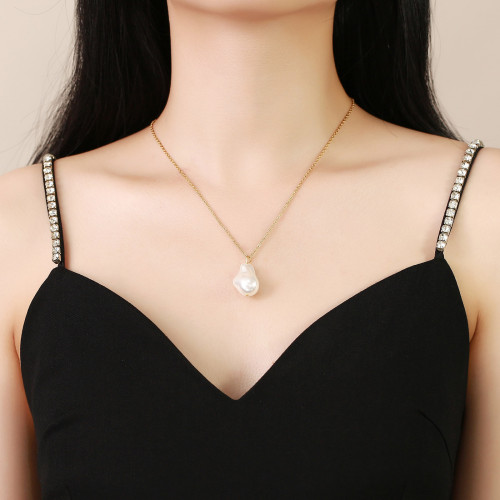 Wholesale Stainless Steel Baroque Pearl Pendant Necklace