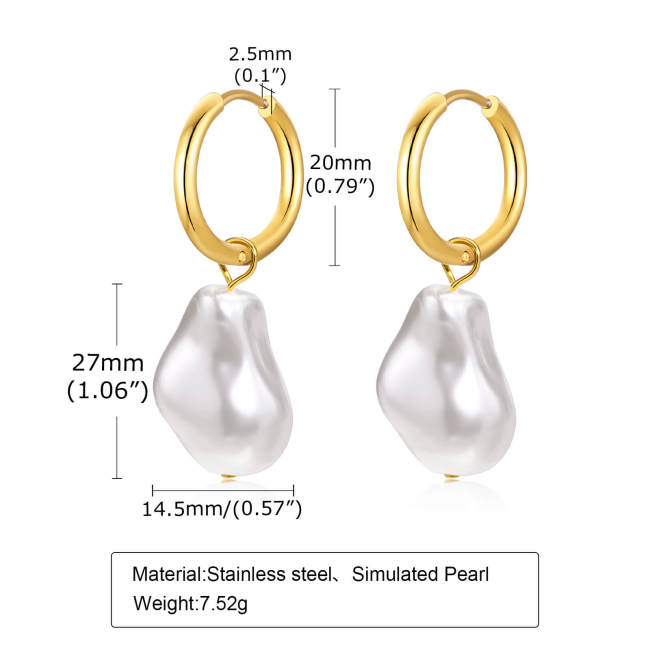 Wholesale Stainless Steel Baroque Pearl Hoop Earrings