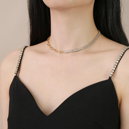 Wholesale Stainless Steel Half Tennis Necklace