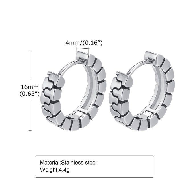 Wholesale Stainless Steel Tire Texture Huggie Earrings
