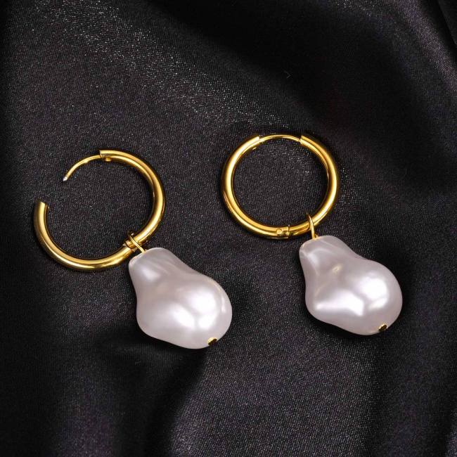 Wholesale Stainless Steel Baroque Pearl Hoop Earrings