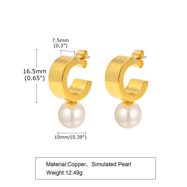 Wholesale Copper C-shaped Pearl Earrings