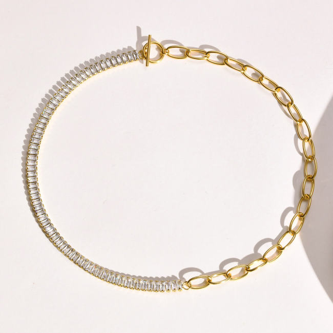 Wholesale Stainless Steel Half Tennis Necklace