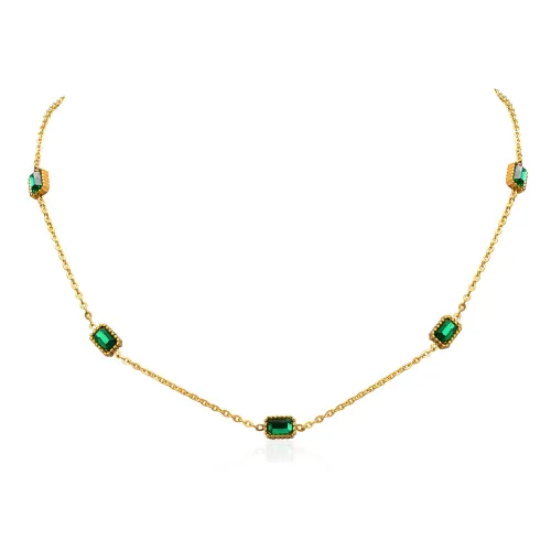 Wholesale Stainless Steel Vintage Emerald CZ Necklace and Bracelet Set
