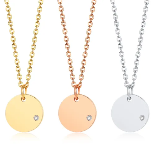 Wholesale Stainless Steel Engravable Disc Necklace Gold