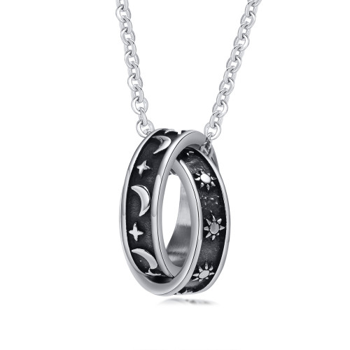 Wholesale Stainless Steel Star and Moon Interlocking Ring Pendant