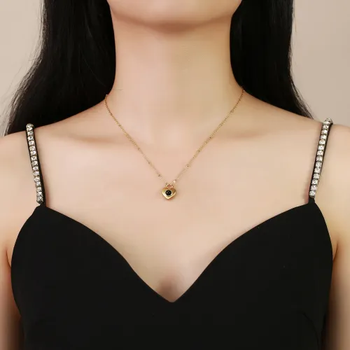 Wholesale Stainless Steel Black Onyx Heart Necklace