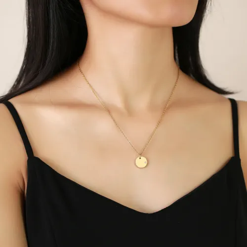 Wholesale Stainless Steel Engravable Disc Necklace Gold