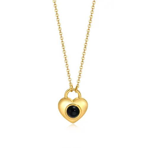 Wholesale Stainless Steel Black Onyx Heart Necklace