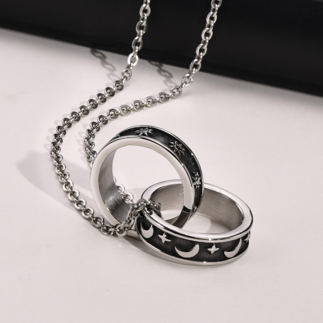 Wholesale Stainless Steel Star and Moon Interlocking Ring Pendant