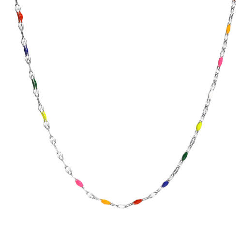 Wholesale Stainless Steel Colored Bead Lip Link Chain Necklace