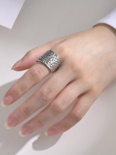 Wholesale Stainless Steel Hammered Wide Band Ring
