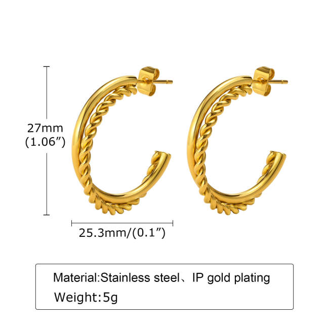 Wholesale Stainless Steel Rope Twist C Hoop Earrings
