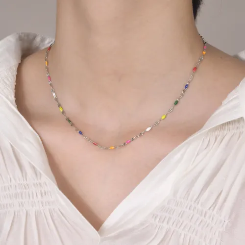 Wholesale Stainless Steel Colored Bead Lip Link Chain Necklace