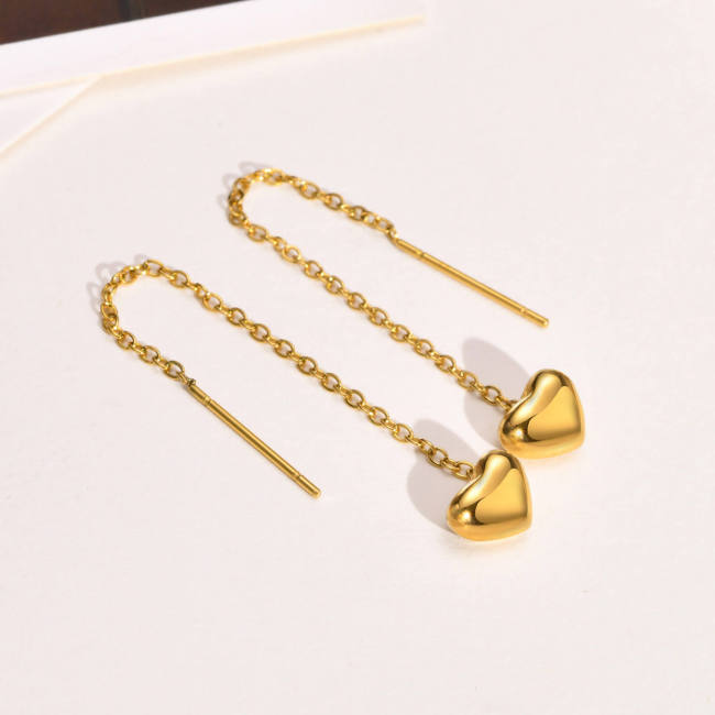 Wholesale Stainless Steel Heart-shaped Tassel Earrings