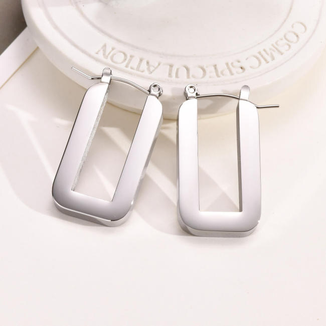 Wholesale Stainless Steel Chunky Rectangle Hoop Earrings
