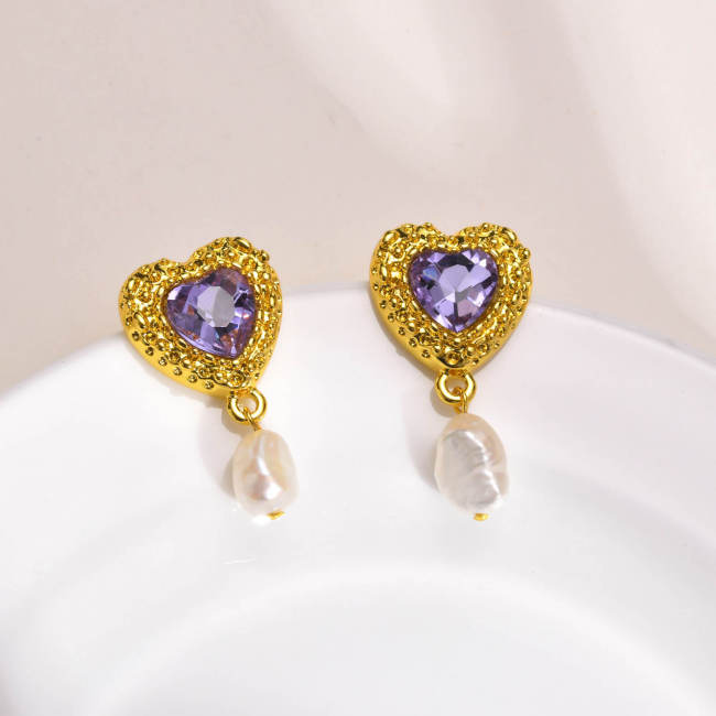 Wholesale Copper Heart Earrings with Pearl