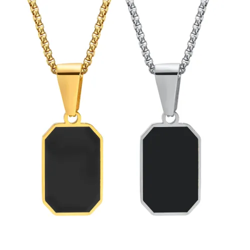 Wholesale Stainless Steel Mens Enamel Geometric Pendant Necklace