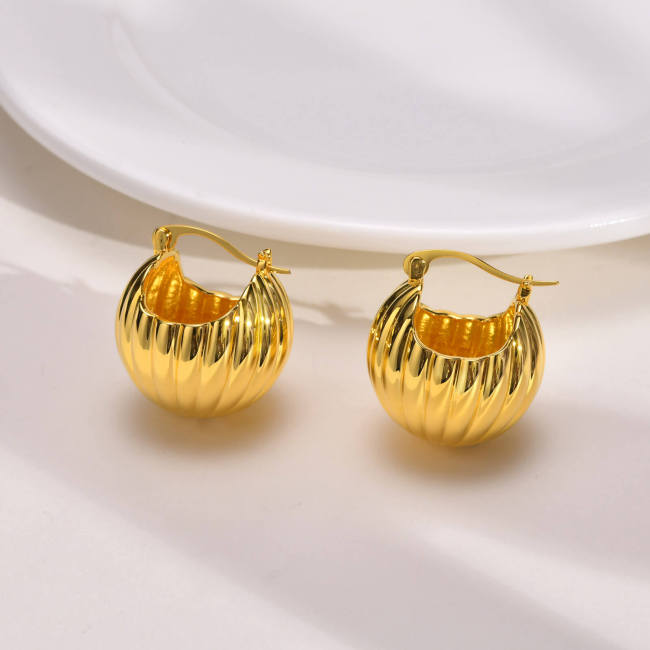 Wholesale Copper Round Pleated Hoop Earrings