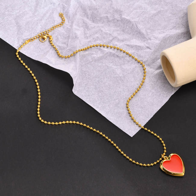Wholesale Stainless Steel Red Heart Photo Necklace