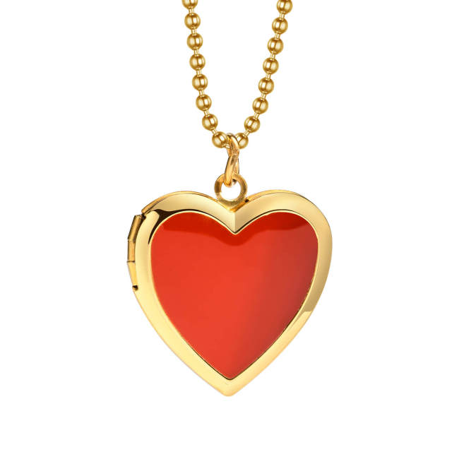 Wholesale Stainless Steel Red Heart Photo Necklace